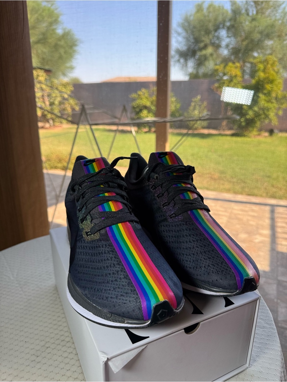 Nike Black Running Shoes with Rainbow Stripe Pride